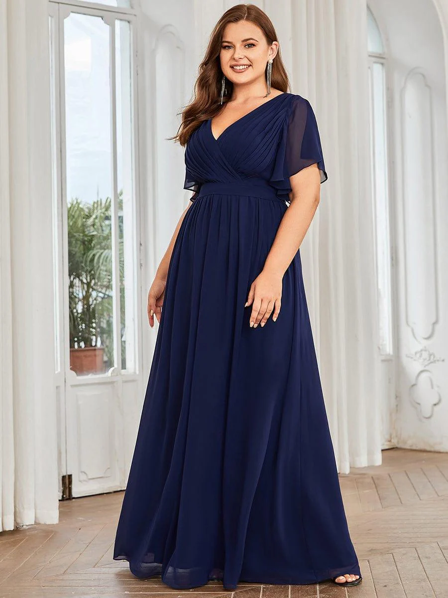 pretty LEORA|Plus Size V-Neck Floor-Length Chiffon Evening Dress - Image 16