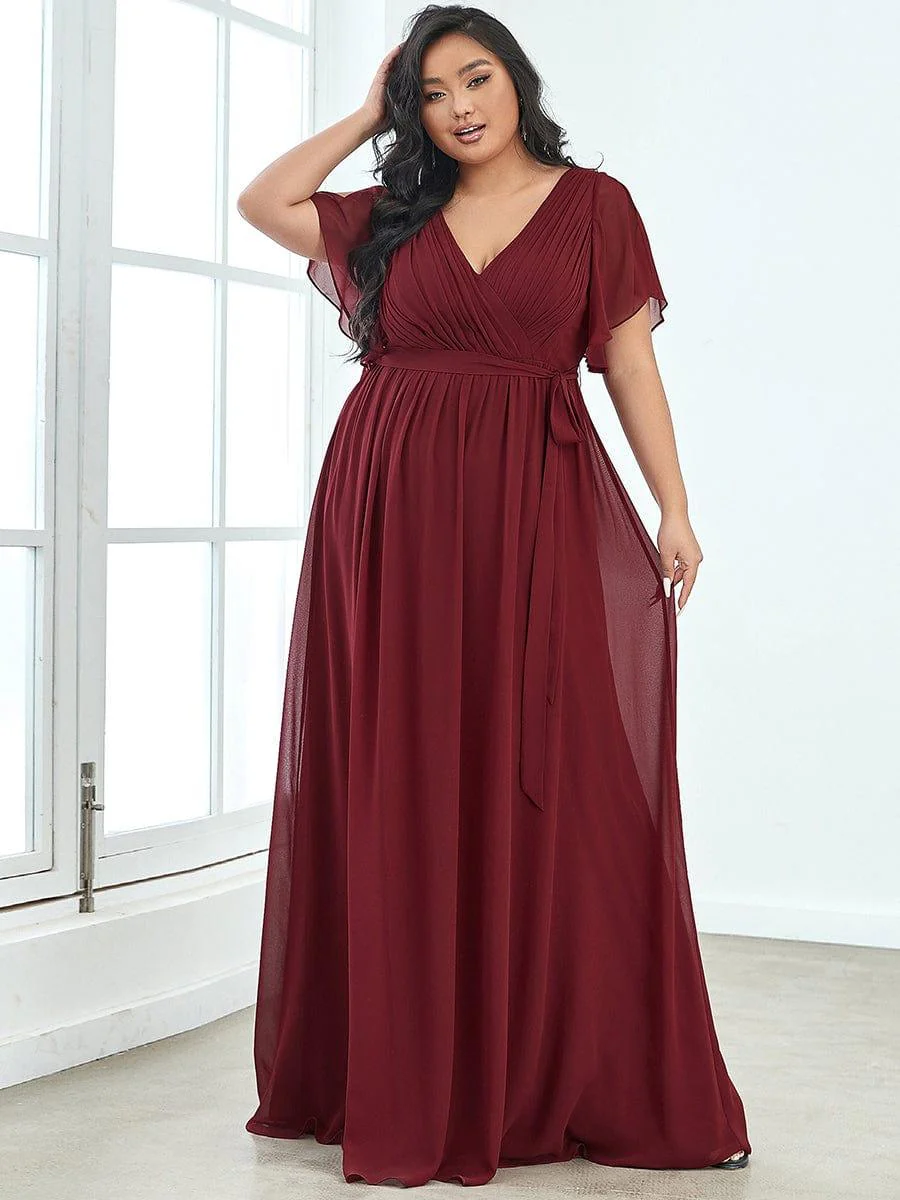 pretty LEORA|Plus Size V-Neck Floor-Length Chiffon Evening Dress - Image 19