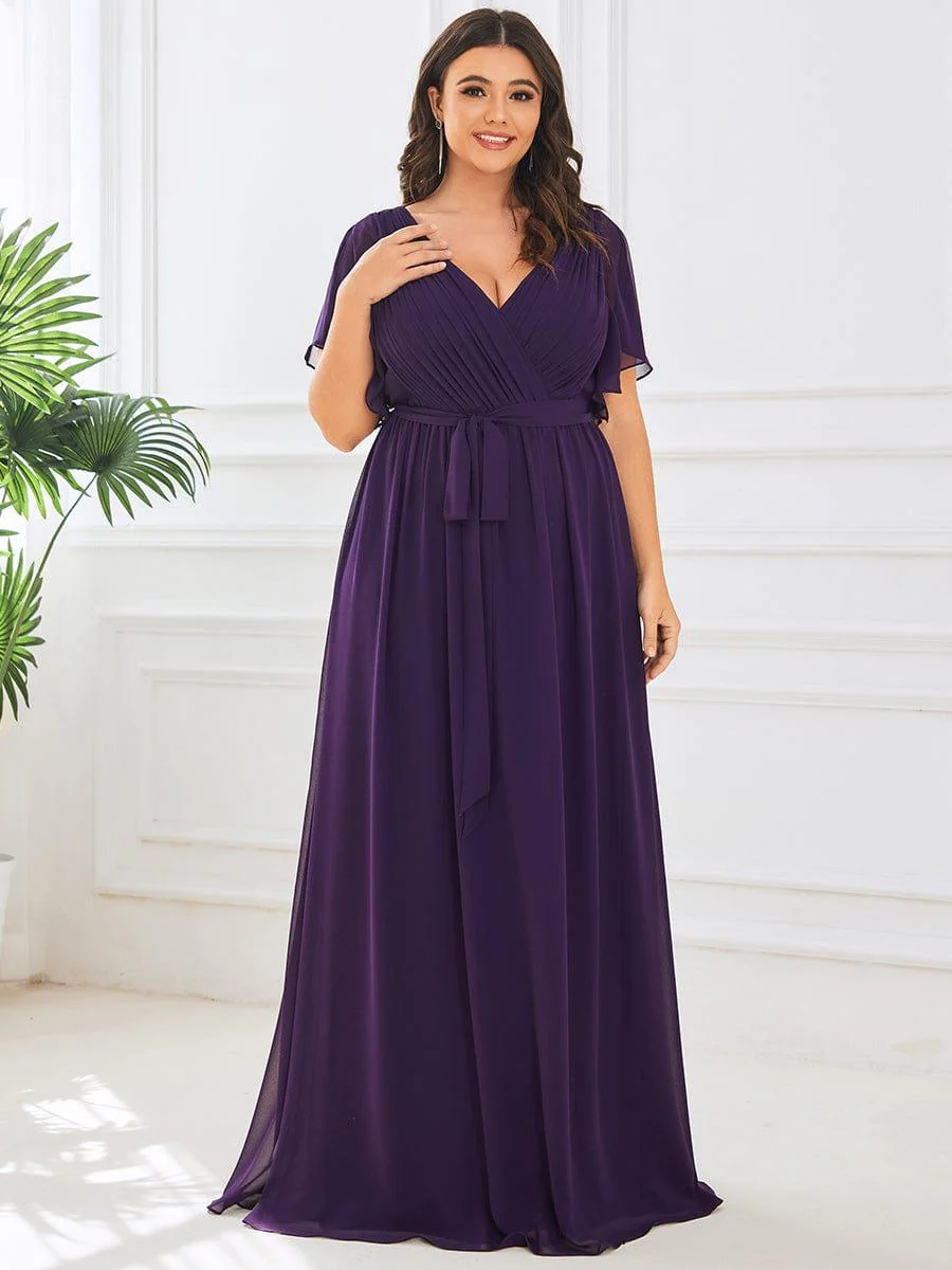 pretty LEORA|Plus Size V-Neck Floor-Length Chiffon Evening Dress - Image 22