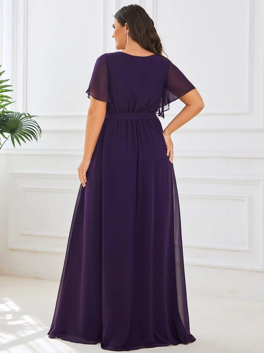 pretty LEORA|Plus Size V-Neck Floor-Length Chiffon Evening Dress - Image 23
