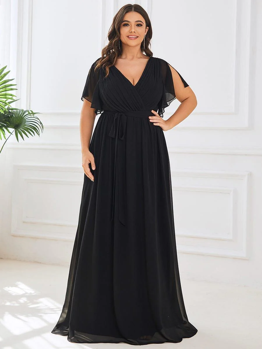 pretty LEORA|Plus Size V-Neck Floor-Length Chiffon Evening Dress - Image 26