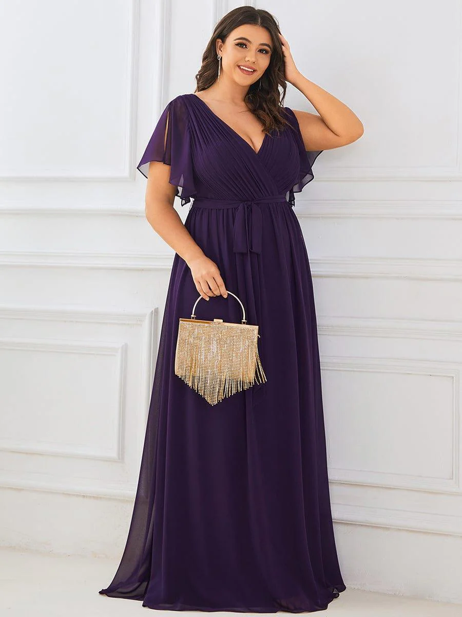 pretty LEORA|Plus Size V-Neck Floor-Length Chiffon Evening Dress - Image 27