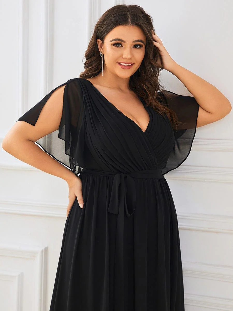 pretty LEORA|Plus Size V-Neck Floor-Length Chiffon Evening Dress - Image 28
