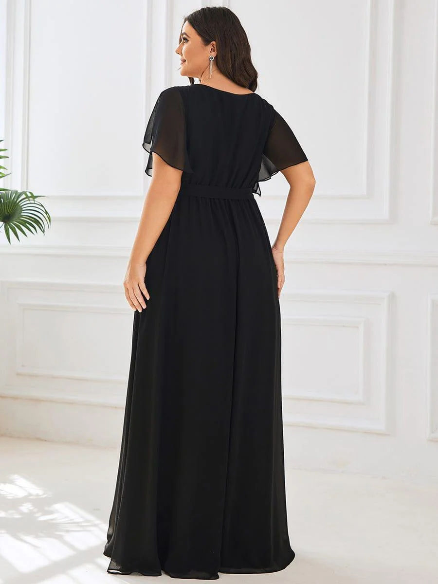 pretty LEORA|Plus Size V-Neck Floor-Length Chiffon Evening Dress - Image 29