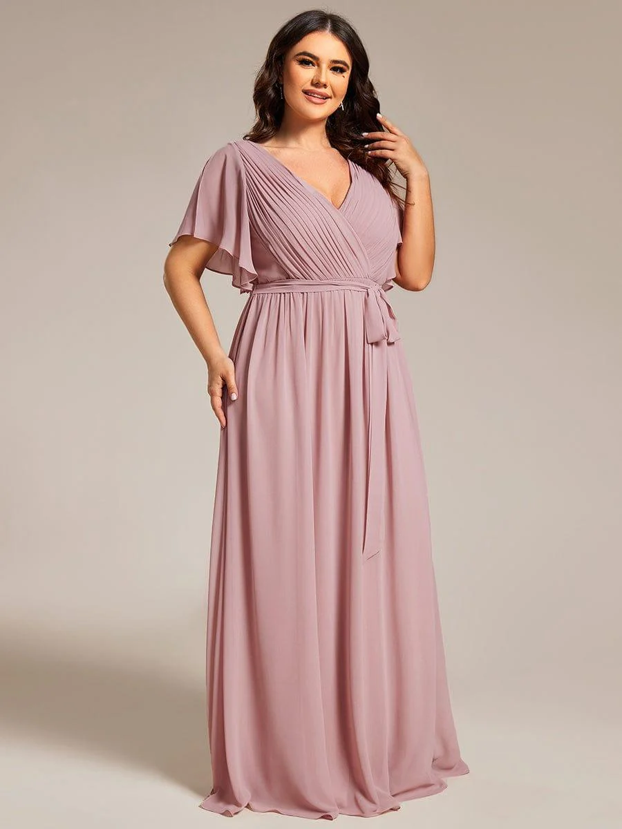 pretty LEORA|Plus Size V-Neck Floor-Length Chiffon Evening Dress - Image 3