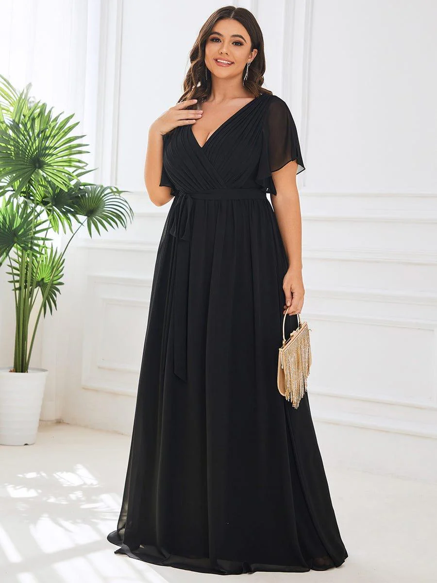 pretty LEORA|Plus Size V-Neck Floor-Length Chiffon Evening Dress - Image 30
