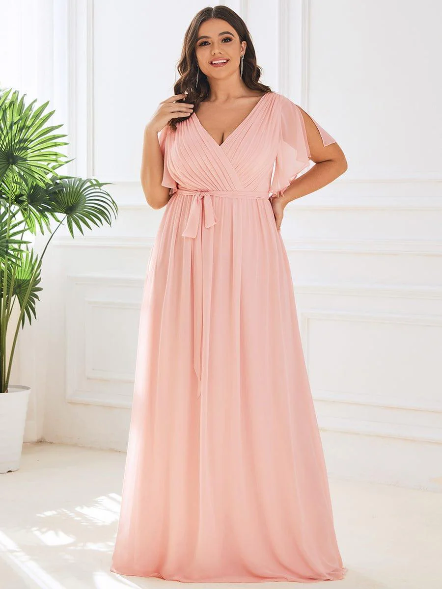 pretty LEORA|Plus Size V-Neck Floor-Length Chiffon Evening Dress - Image 31
