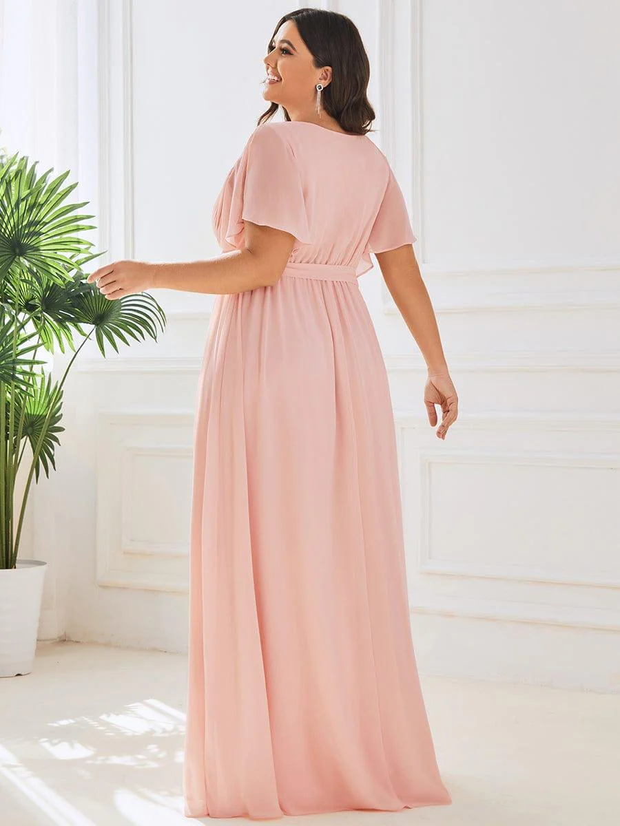 pretty LEORA|Plus Size V-Neck Floor-Length Chiffon Evening Dress - Image 32