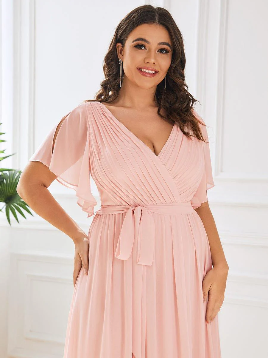 pretty LEORA|Plus Size V-Neck Floor-Length Chiffon Evening Dress - Image 33
