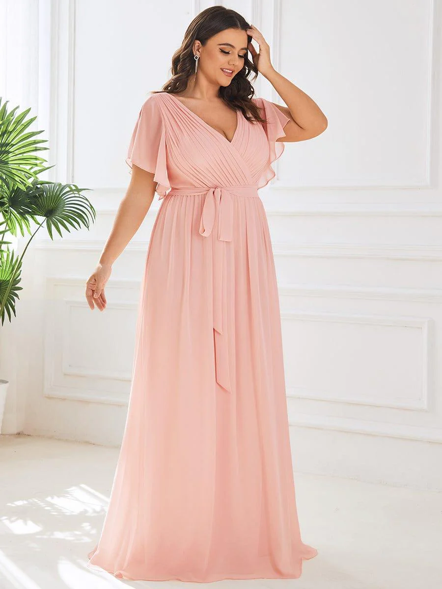 pretty LEORA|Plus Size V-Neck Floor-Length Chiffon Evening Dress - Image 34