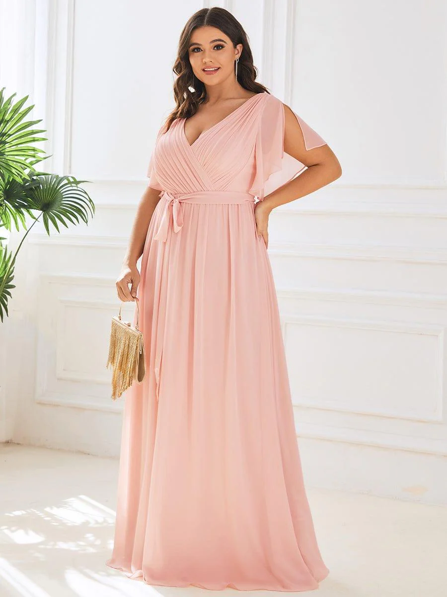 pretty LEORA|Plus Size V-Neck Floor-Length Chiffon Evening Dress - Image 35