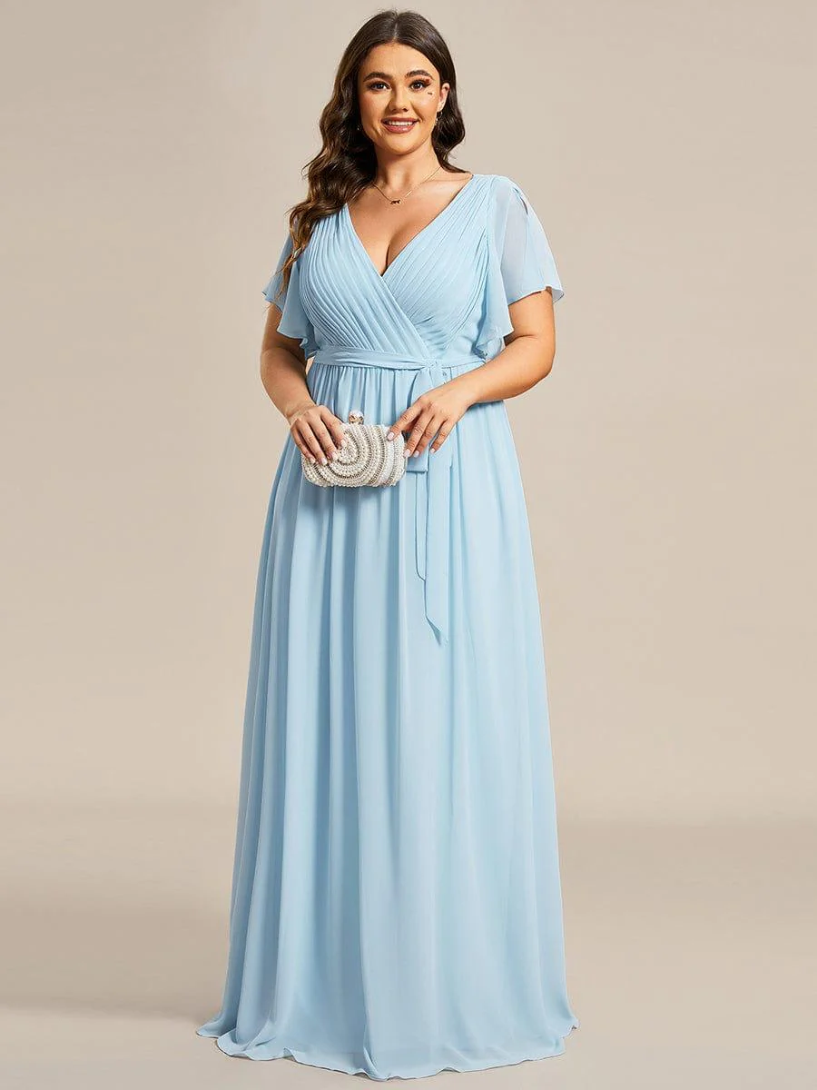 pretty LEORA|Plus Size V-Neck Floor-Length Chiffon Evening Dress - Image 36
