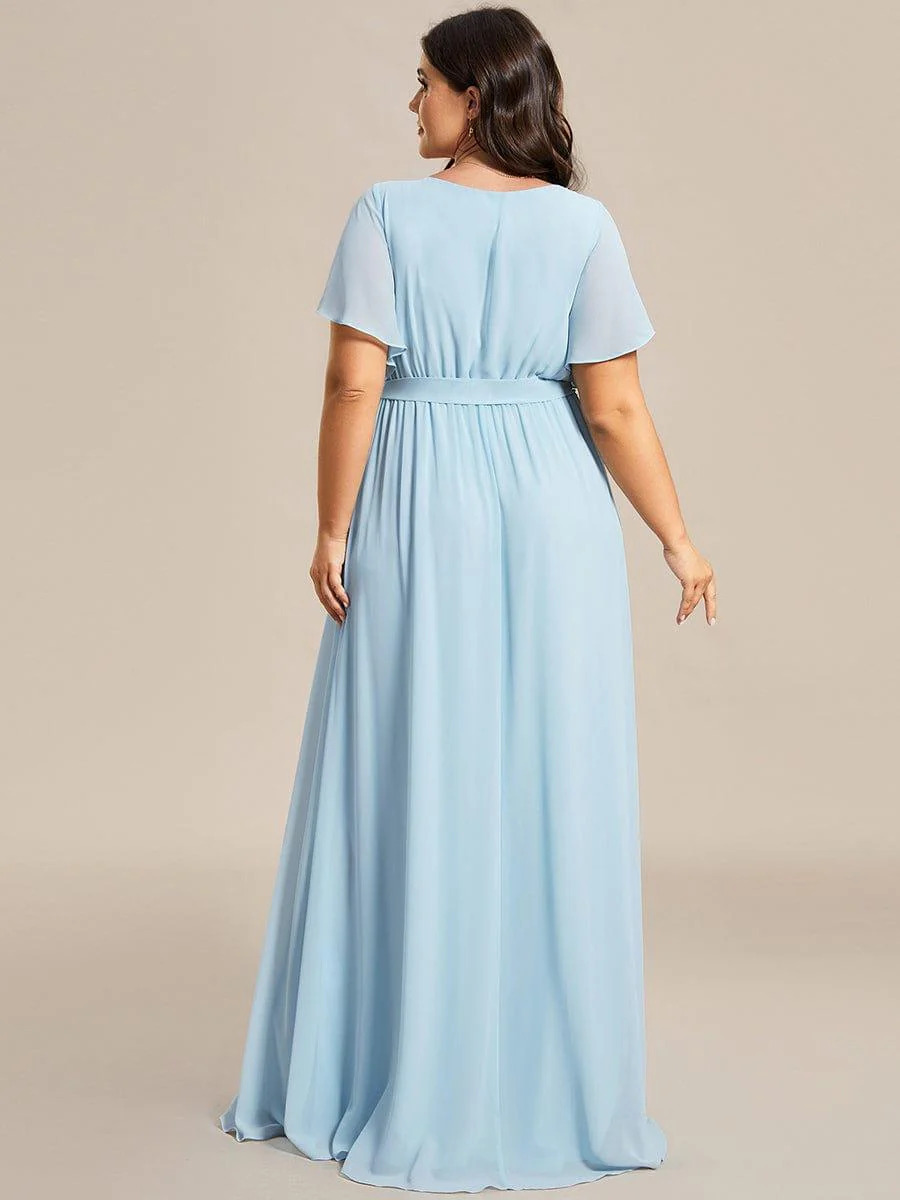 pretty LEORA|Plus Size V-Neck Floor-Length Chiffon Evening Dress - Image 37