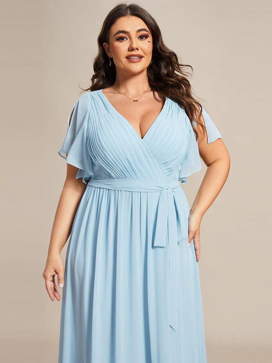 pretty LEORA|Plus Size V-Neck Floor-Length Chiffon Evening Dress - Image 38