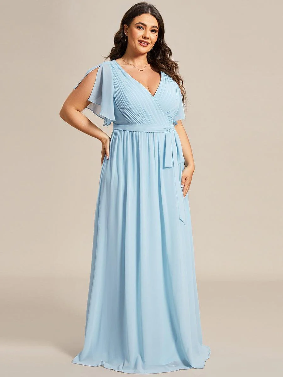pretty LEORA|Plus Size V-Neck Floor-Length Chiffon Evening Dress - Image 39