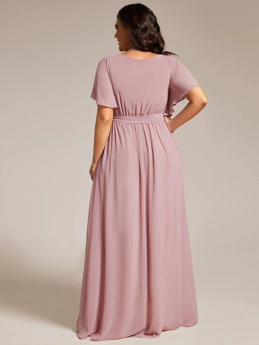 pretty LEORA|Plus Size V-Neck Floor-Length Chiffon Evening Dress - Image 4