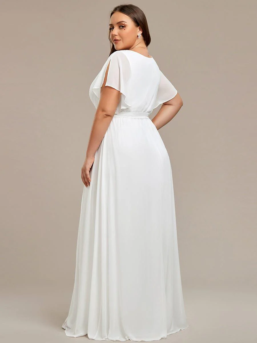 pretty LEORA|Plus Size V-Neck Floor-Length Chiffon Evening Dress - Image 41