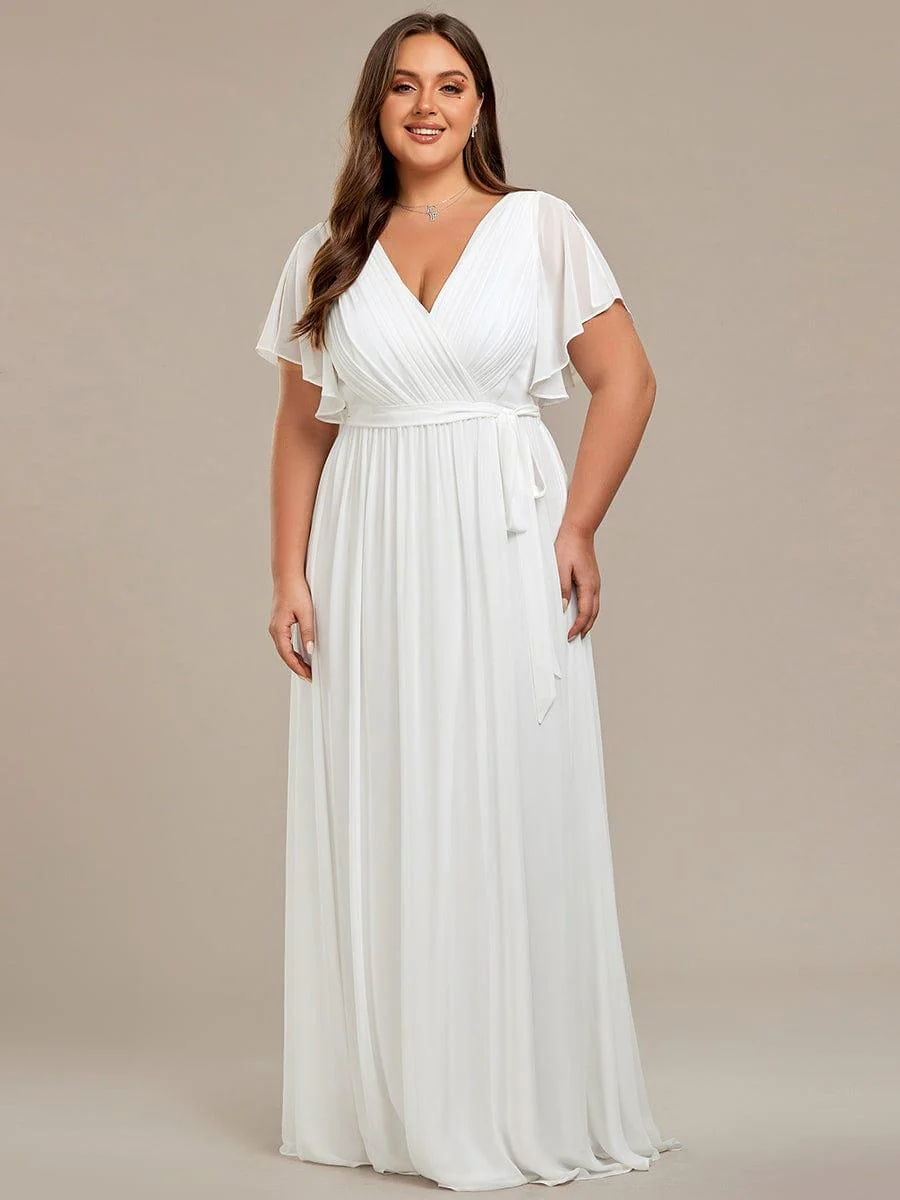 pretty LEORA|Plus Size V-Neck Floor-Length Chiffon Evening Dress - Image 43