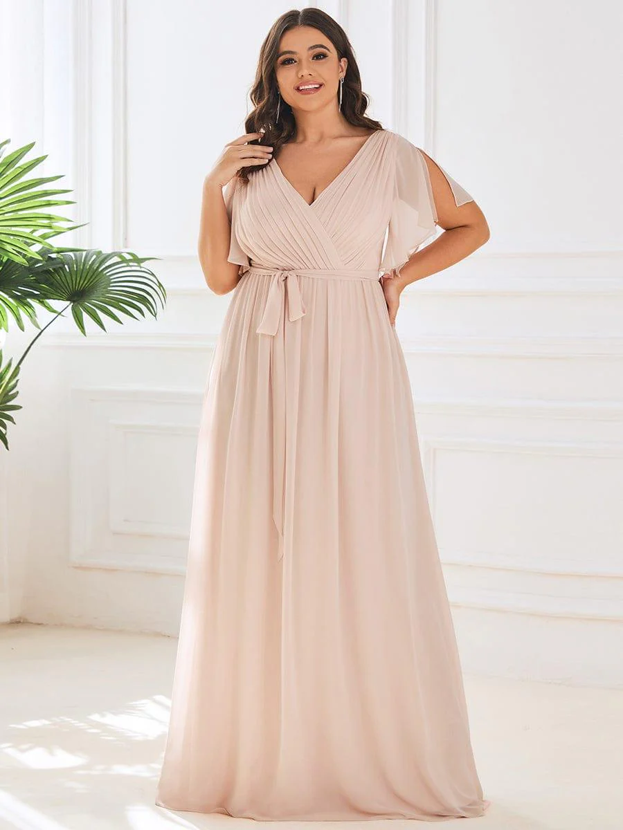 pretty LEORA|Plus Size V-Neck Floor-Length Chiffon Evening Dress - Image 44