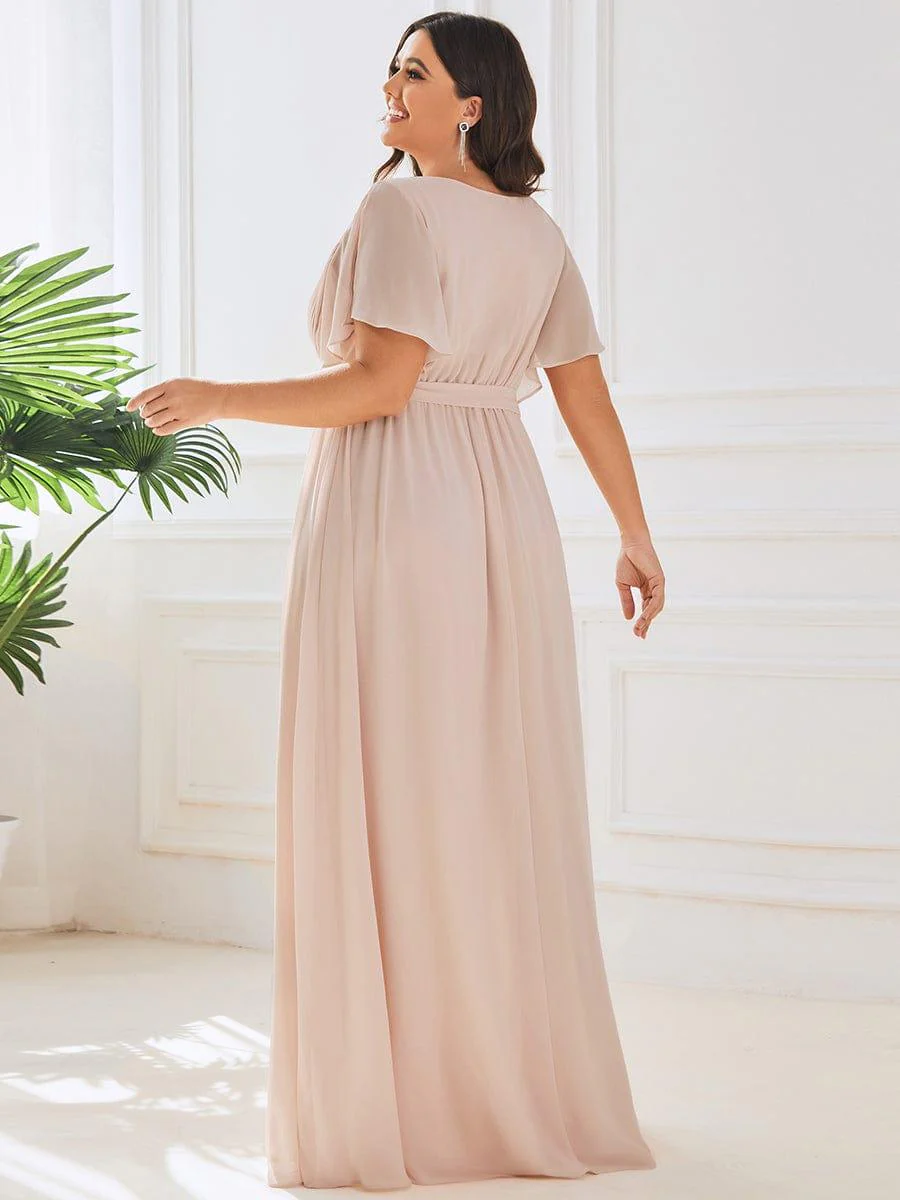 pretty LEORA|Plus Size V-Neck Floor-Length Chiffon Evening Dress - Image 45