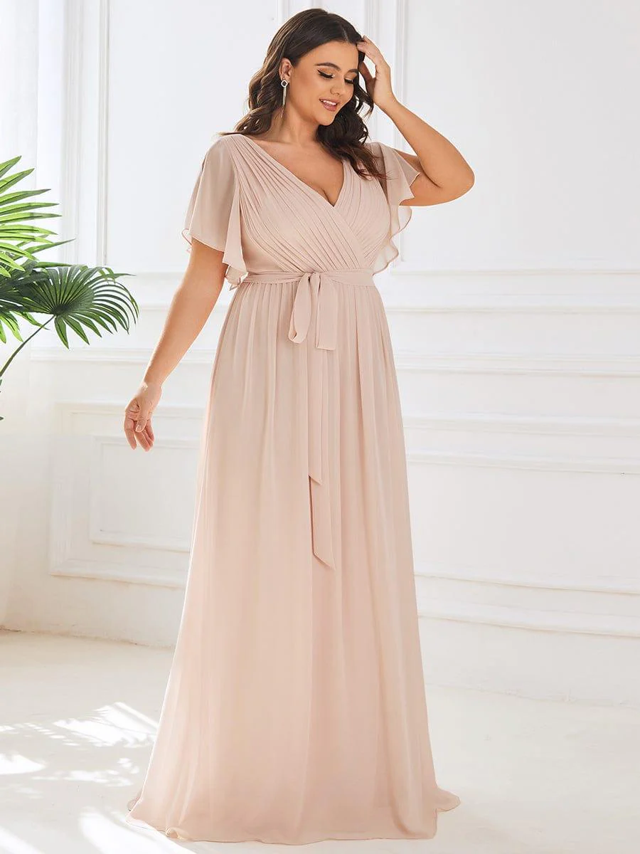 pretty LEORA|Plus Size V-Neck Floor-Length Chiffon Evening Dress - Image 47