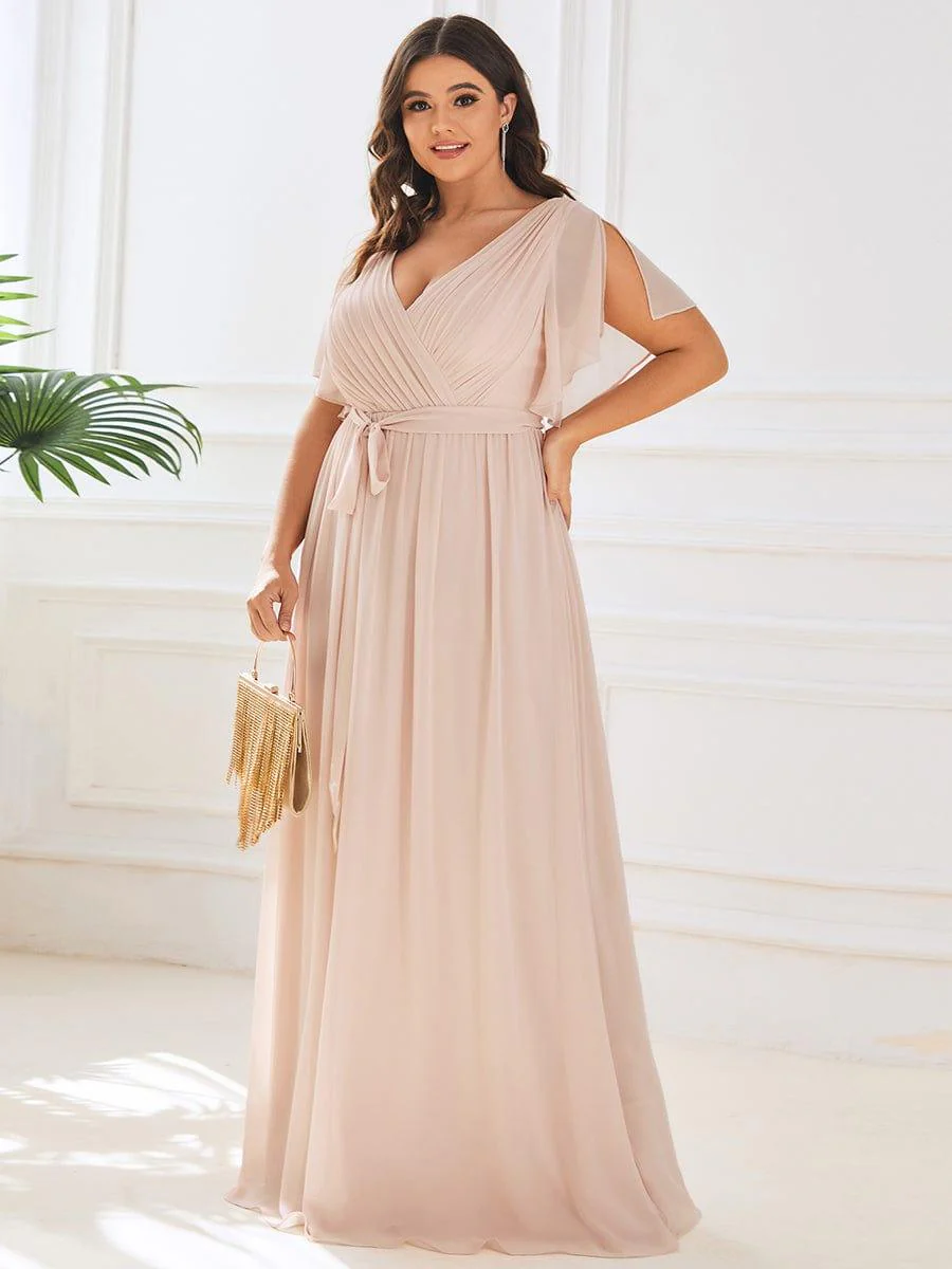 pretty LEORA|Plus Size V-Neck Floor-Length Chiffon Evening Dress - Image 48