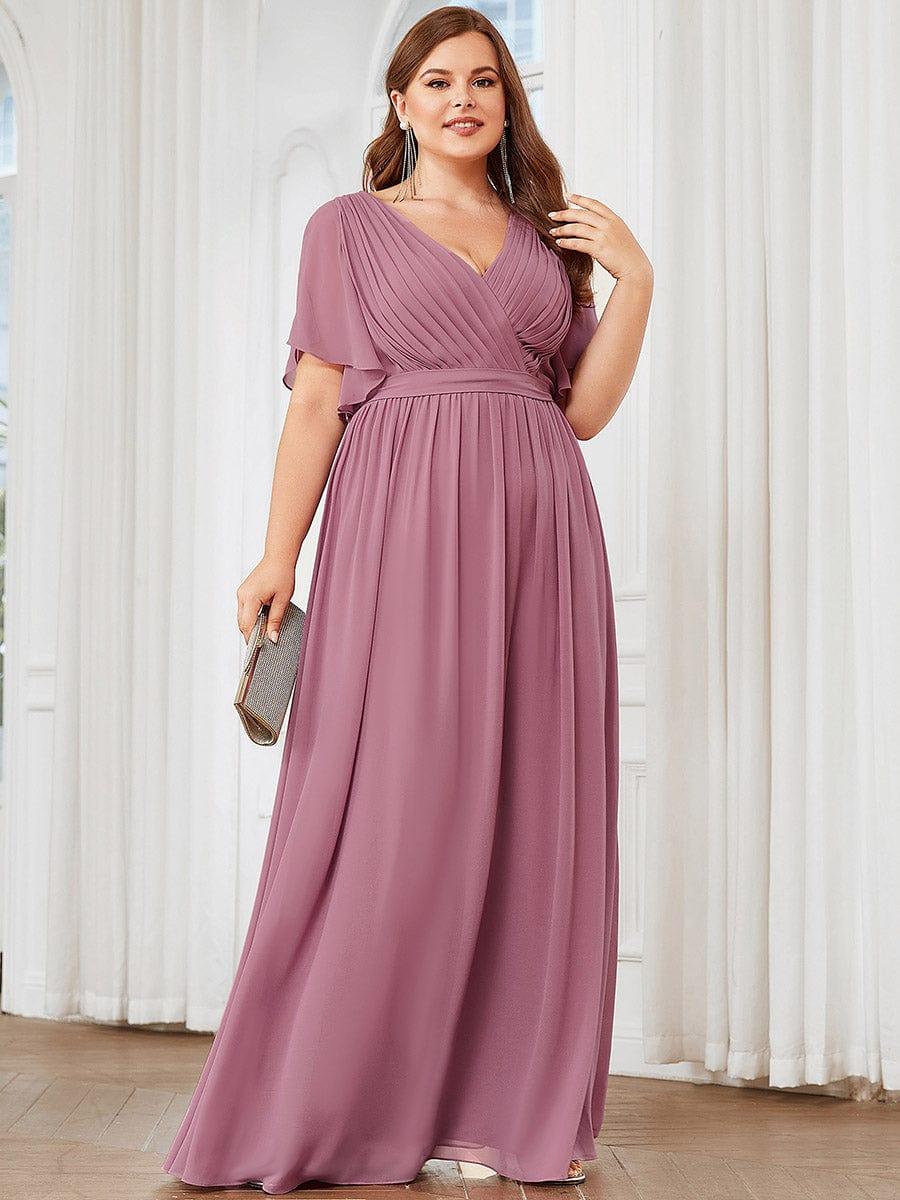pretty LEORA|Plus Size V-Neck Floor-Length Chiffon Evening Dress - Image 5