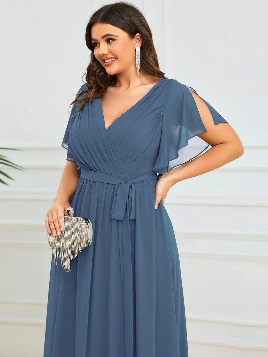 pretty LEORA|Plus Size V-Neck Floor-Length Chiffon Evening Dress - Image 51