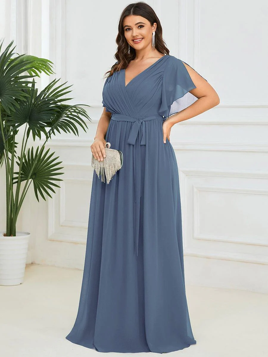 pretty LEORA|Plus Size V-Neck Floor-Length Chiffon Evening Dress - Image 52