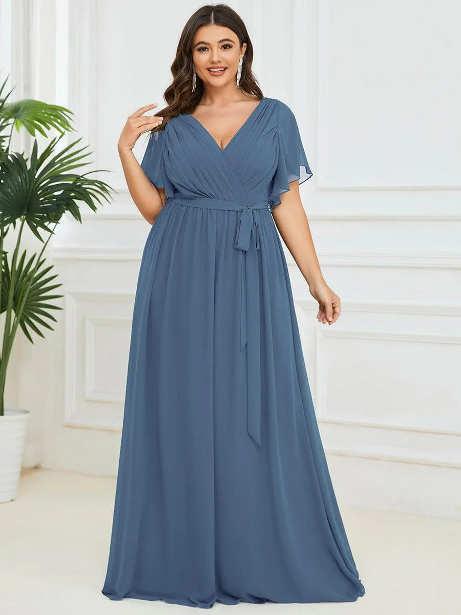 pretty LEORA|Plus Size V-Neck Floor-Length Chiffon Evening Dress - Image 53