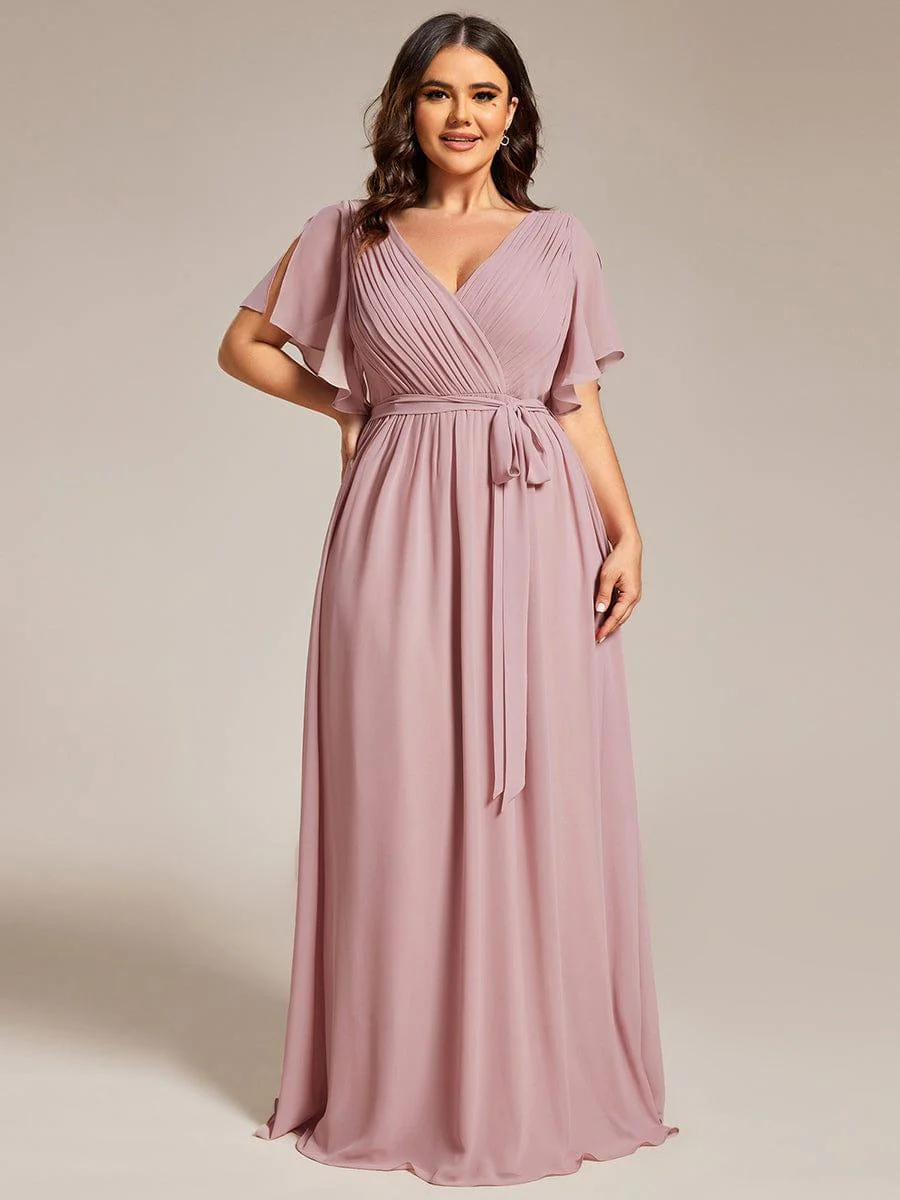 pretty LEORA|Plus Size V-Neck Floor-Length Chiffon Evening Dress - Image 55