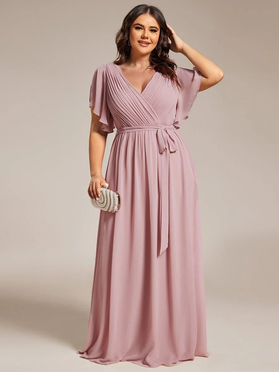 pretty LEORA|Plus Size V-Neck Floor-Length Chiffon Evening Dress - Image 56