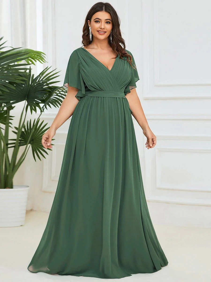 pretty LEORA|Plus Size V-Neck Floor-Length Chiffon Evening Dress - Image 57