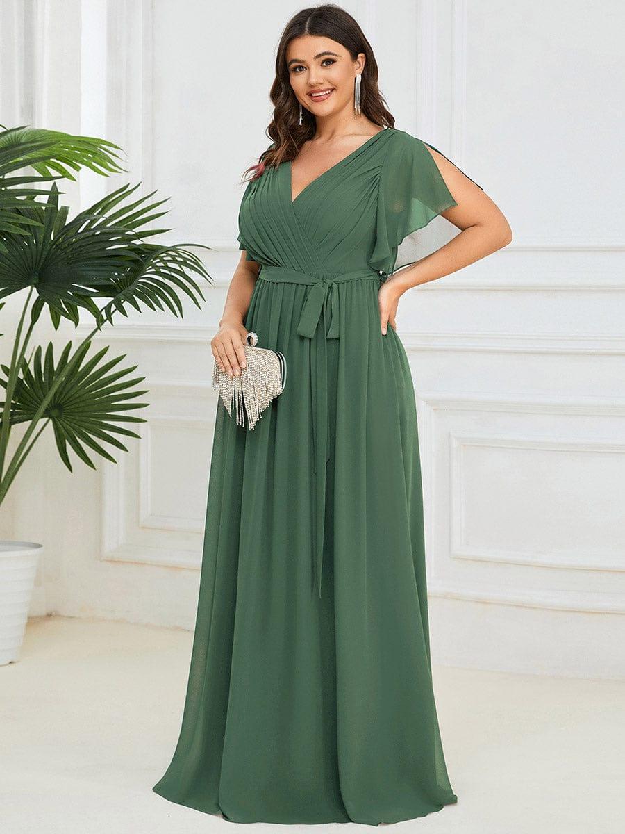 pretty LEORA|Plus Size V-Neck Floor-Length Chiffon Evening Dress - Image 59