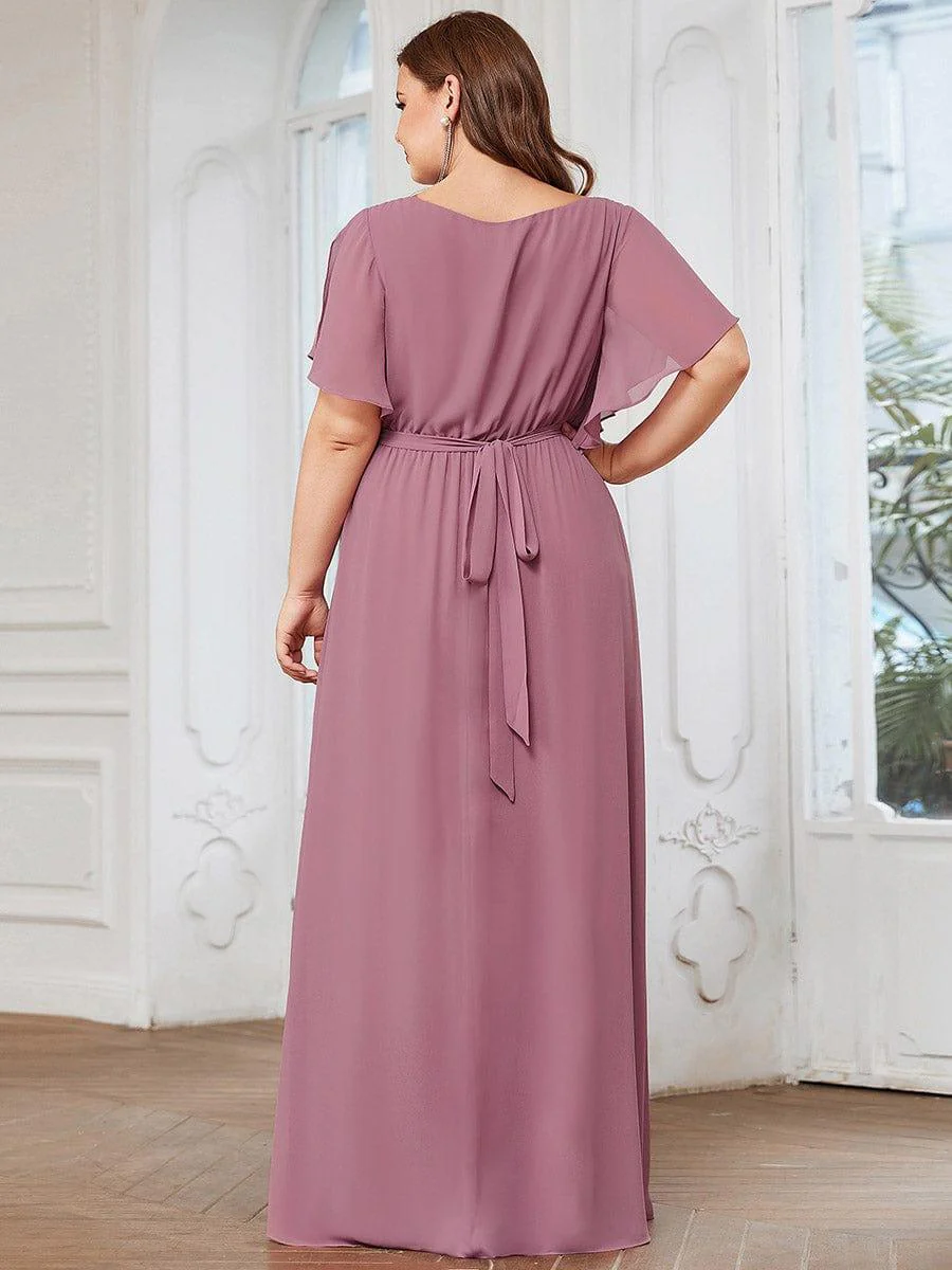 pretty LEORA|Plus Size V-Neck Floor-Length Chiffon Evening Dress - Image 6