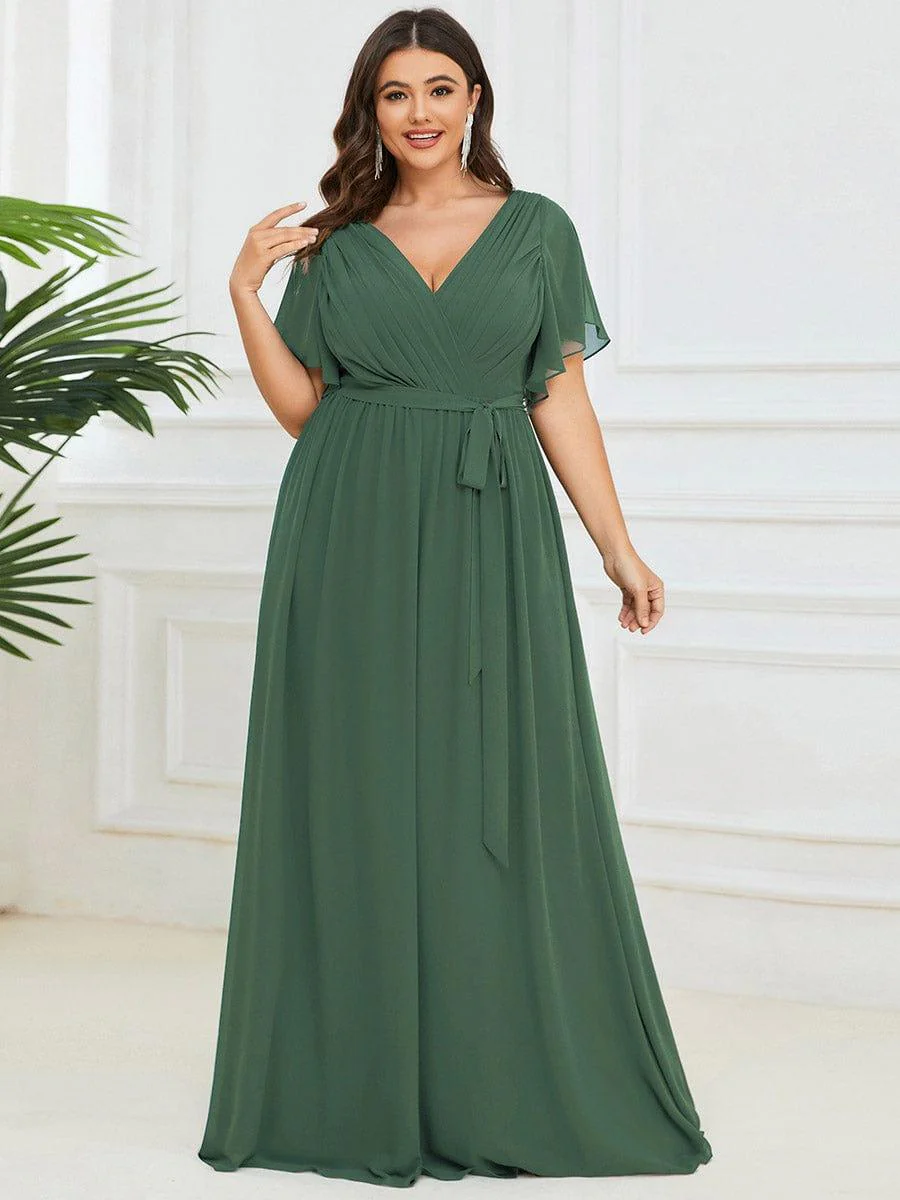 pretty LEORA|Plus Size V-Neck Floor-Length Chiffon Evening Dress - Image 60