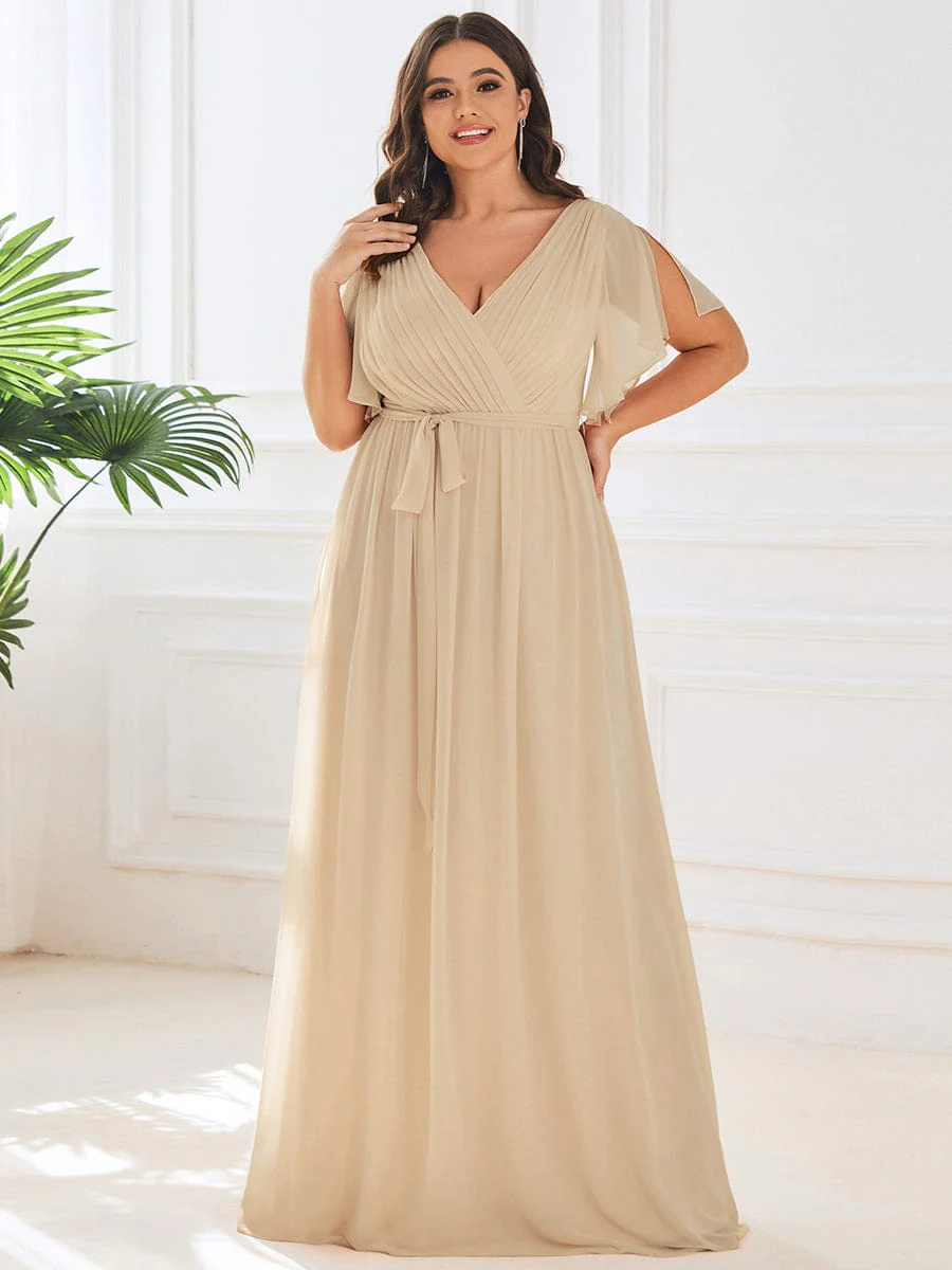 pretty LEORA|Plus Size V-Neck Floor-Length Chiffon Evening Dress - Image 61