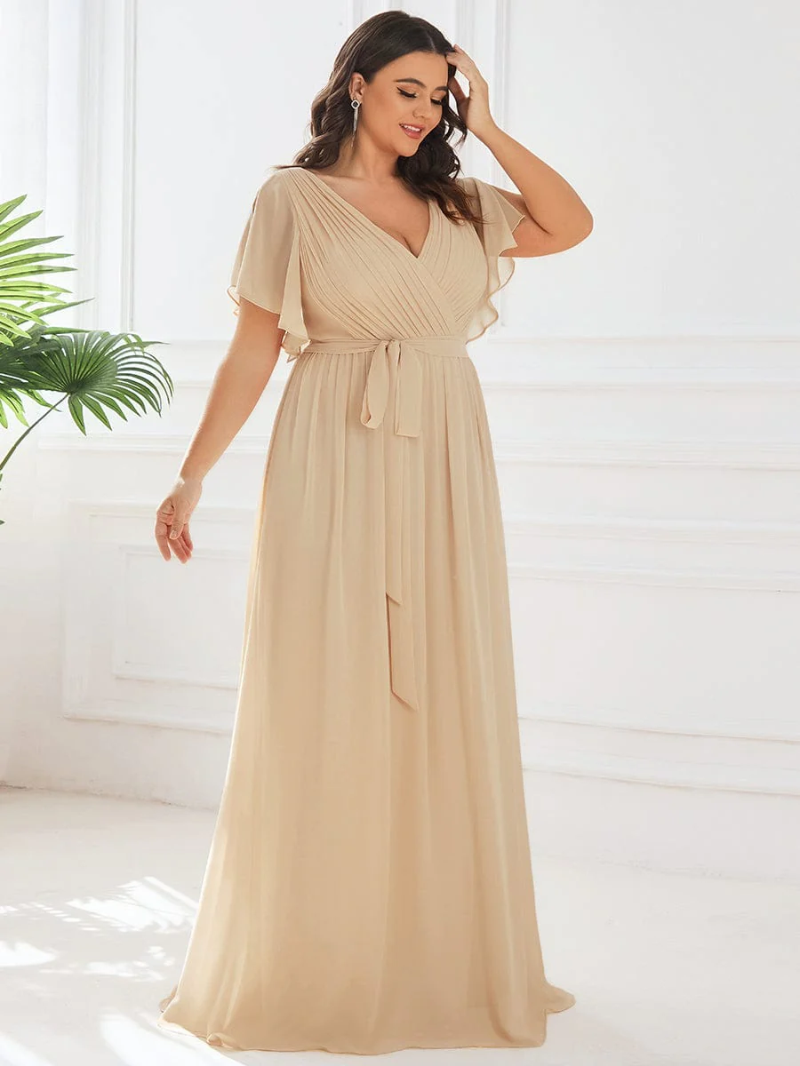 pretty LEORA|Plus Size V-Neck Floor-Length Chiffon Evening Dress - Image 64