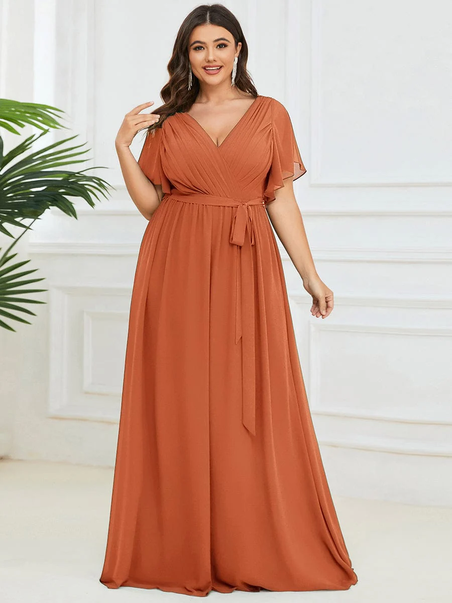 pretty LEORA|Plus Size V-Neck Floor-Length Chiffon Evening Dress - Image 66