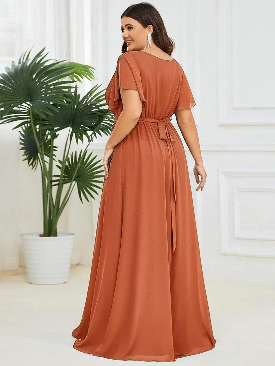 pretty LEORA|Plus Size V-Neck Floor-Length Chiffon Evening Dress - Image 67