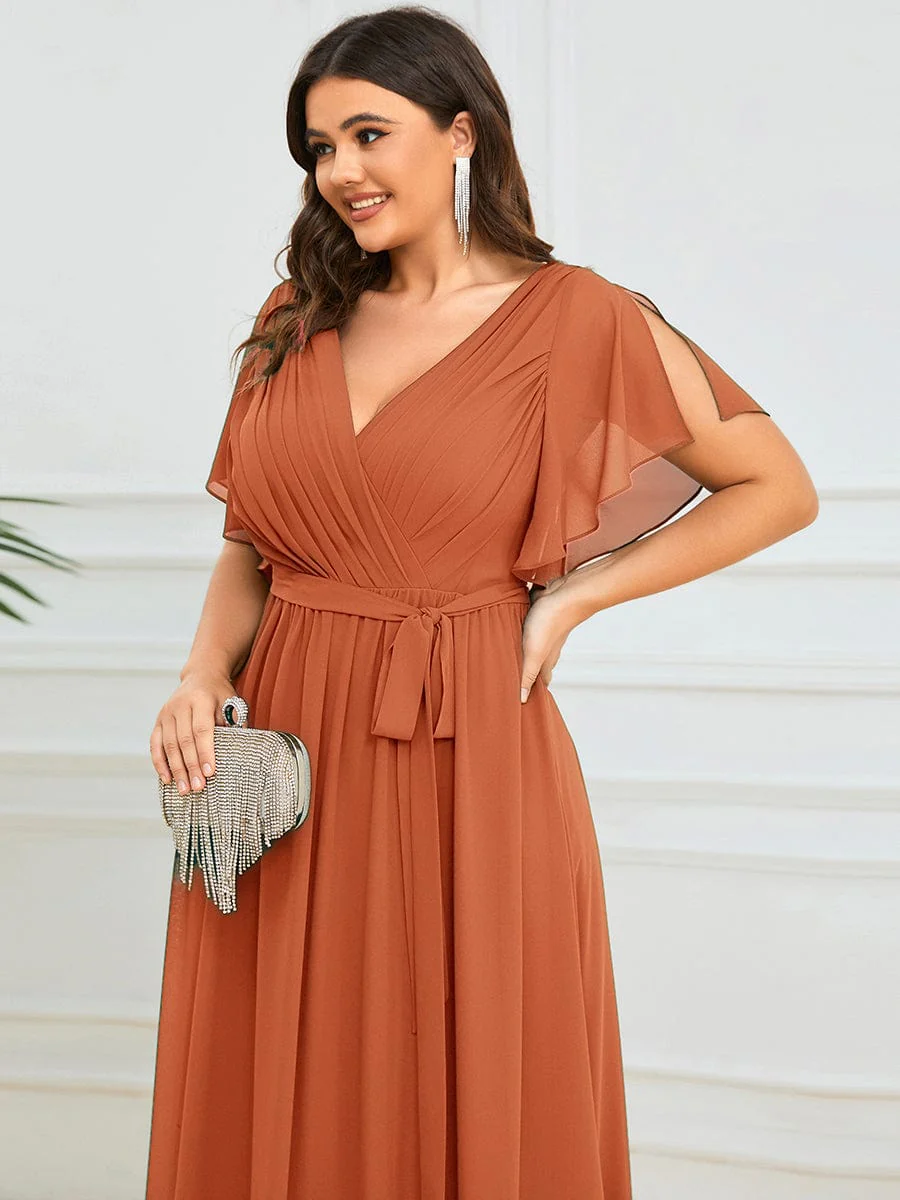 pretty LEORA|Plus Size V-Neck Floor-Length Chiffon Evening Dress - Image 68