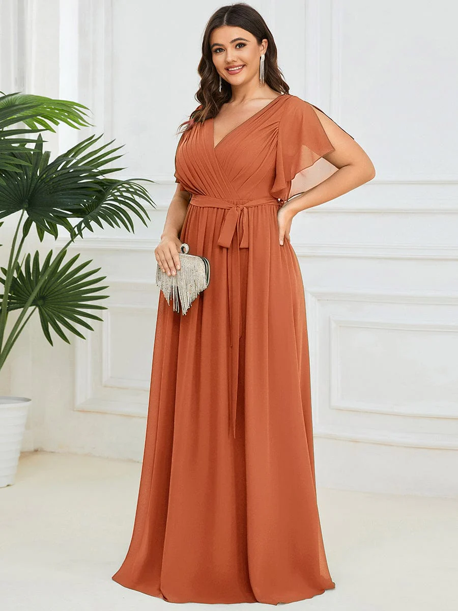 pretty LEORA|Plus Size V-Neck Floor-Length Chiffon Evening Dress - Image 69