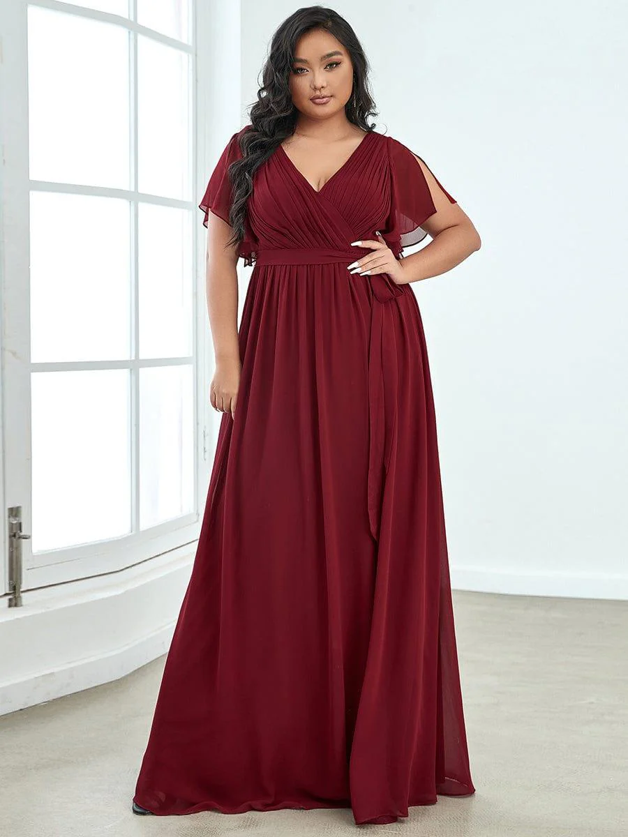 pretty LEORA|Plus Size V-Neck Floor-Length Chiffon Evening Dress - Image 7