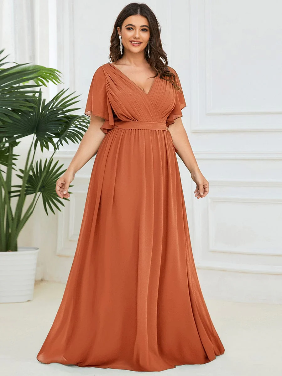 pretty LEORA|Plus Size V-Neck Floor-Length Chiffon Evening Dress - Image 70