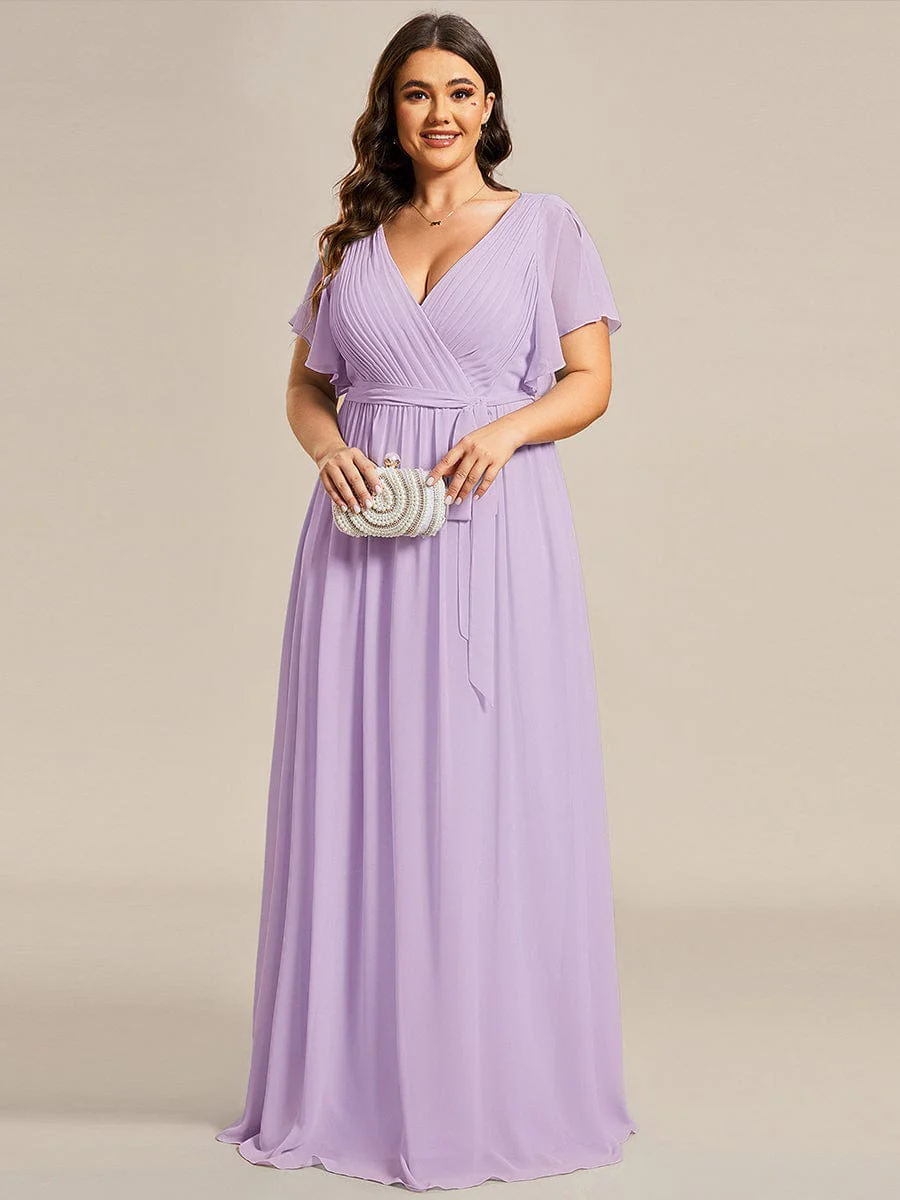 pretty LEORA|Plus Size V-Neck Floor-Length Chiffon Evening Dress - Image 71