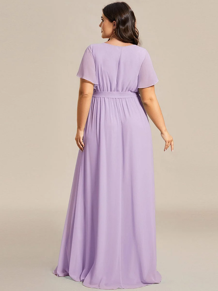 pretty LEORA|Plus Size V-Neck Floor-Length Chiffon Evening Dress - Image 72