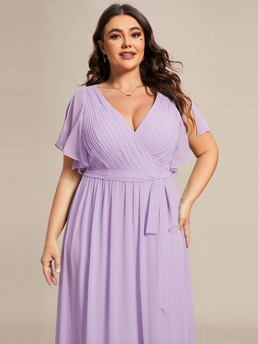 pretty LEORA|Plus Size V-Neck Floor-Length Chiffon Evening Dress - Image 73