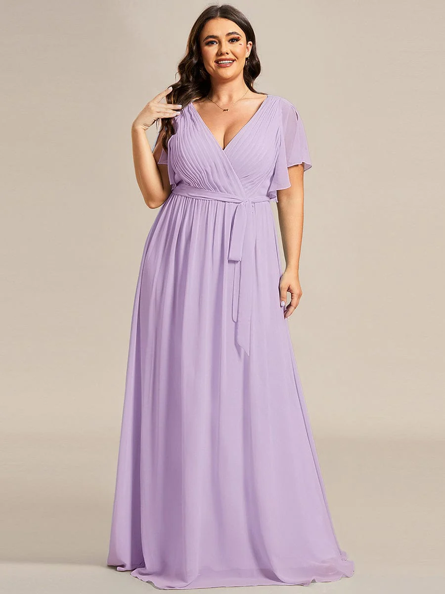pretty LEORA|Plus Size V-Neck Floor-Length Chiffon Evening Dress - Image 75