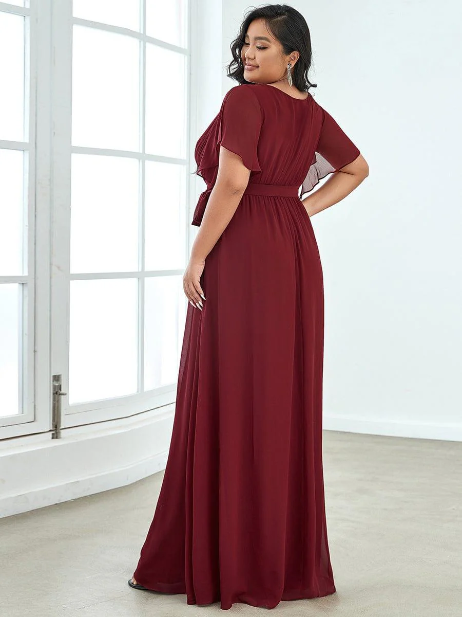 pretty LEORA|Plus Size V-Neck Floor-Length Chiffon Evening Dress - Image 8