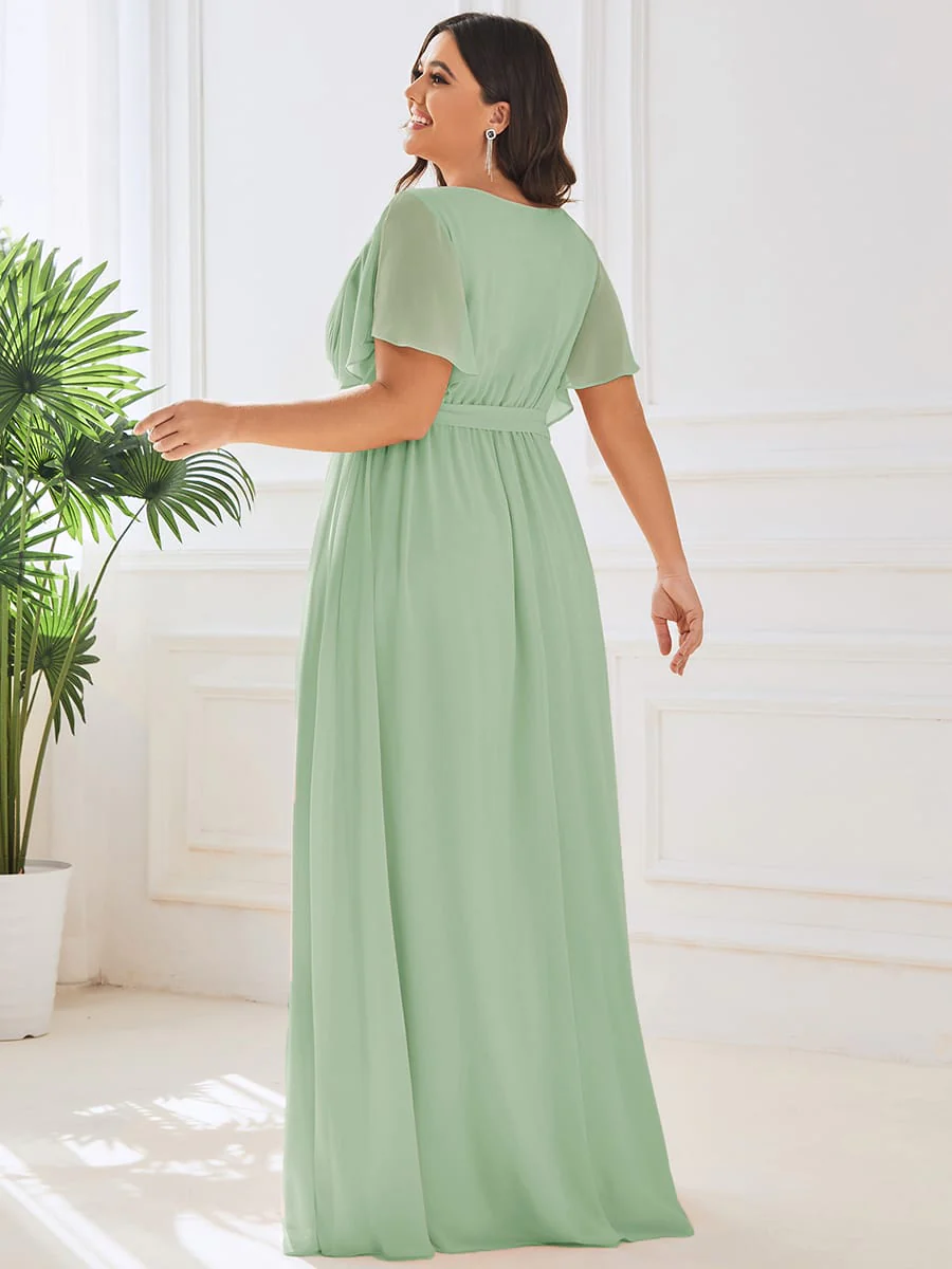 pretty LEORA|Plus Size V-Neck Floor-Length Chiffon Evening Dress - Image 82